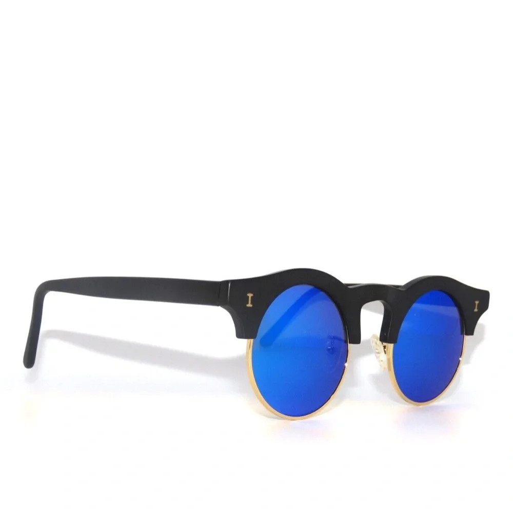Illesteva Corsica 03 45 Matte Black Blue Mirror Sunglasses - Picture 3 of 5
